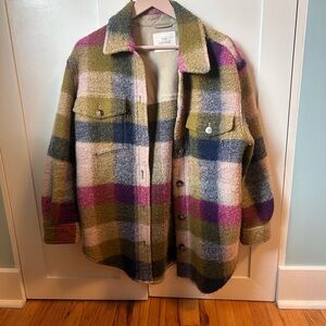 Wilfred Wool Ganna Shirt Jacket — Green, Magenta, Navy — Size Medium